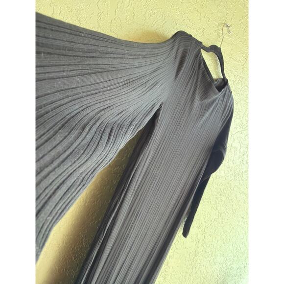 Eileen Fisher Long Sleeve Dress Womens S Black Textured Ribbed Midi Work Career - Picture 4 of 6